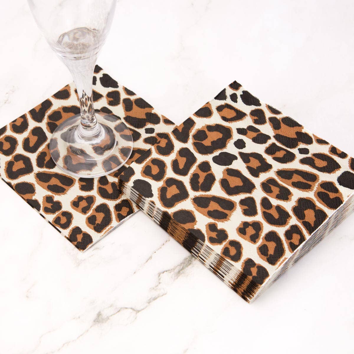 Leopard Cocktail Napkins Shell/Black 5"