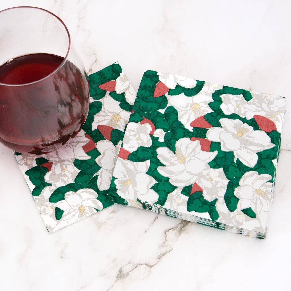 Magnolia Cocktail Napkins Green/White 5"