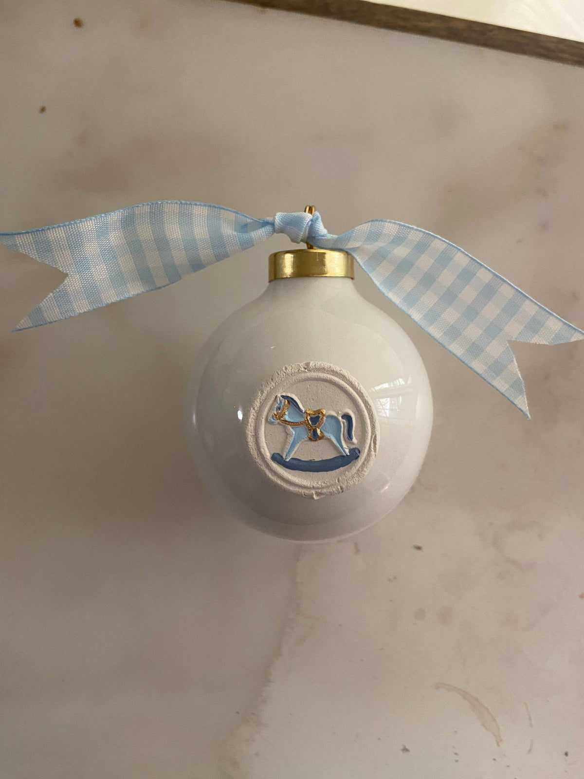 Blue Rocking Horse Intaglio ball ornament