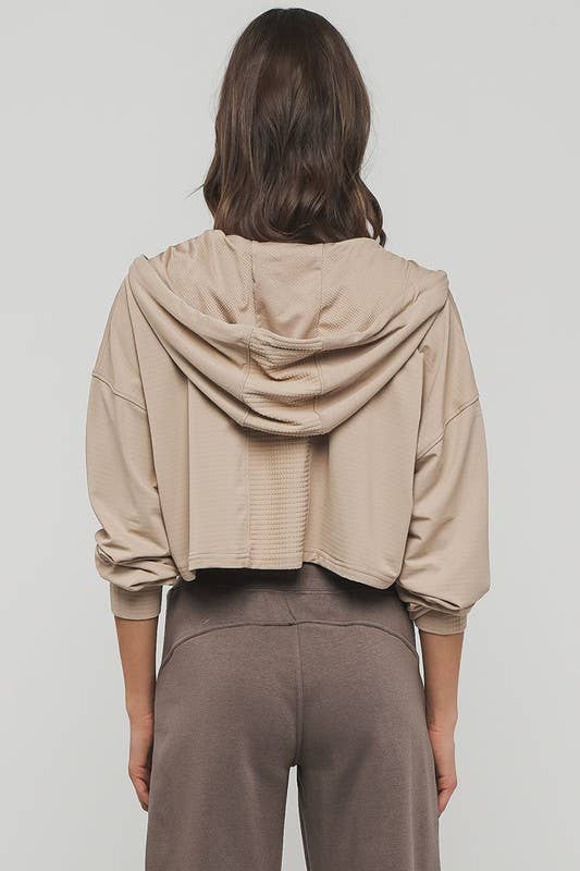 Cropped Zip Up Drawstring Hooded Workout Jacket