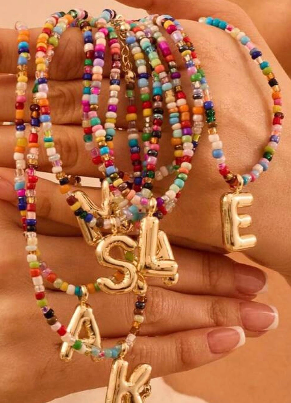 Colorful Beaded Initial Necklace