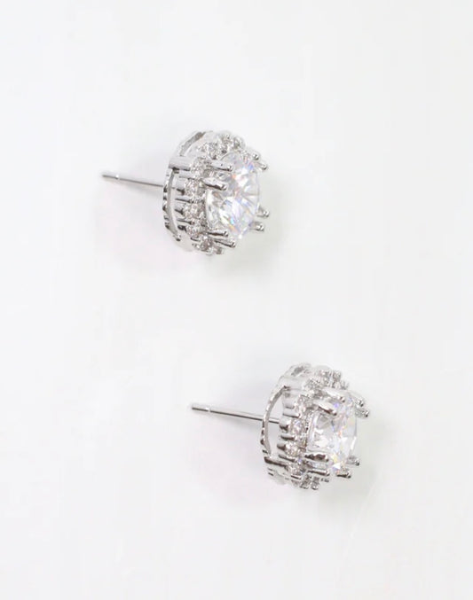 Winslow Embellished CZ Stud Silver Earrings