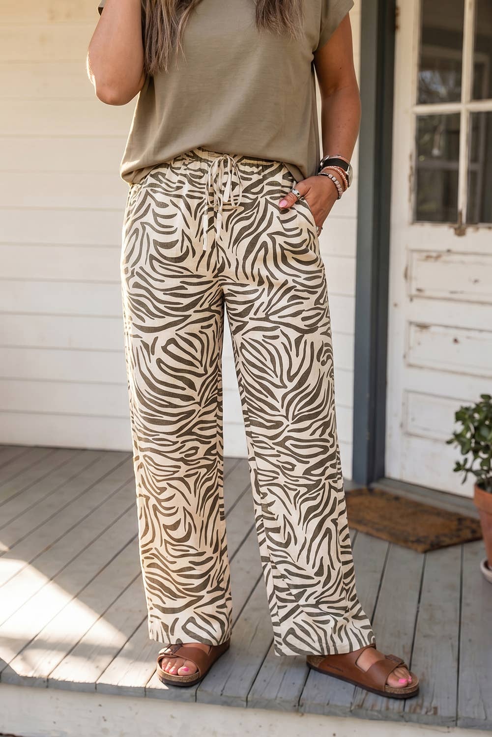 LAS Western Zebra Elastic Waist Pocket Pants (S-XL)