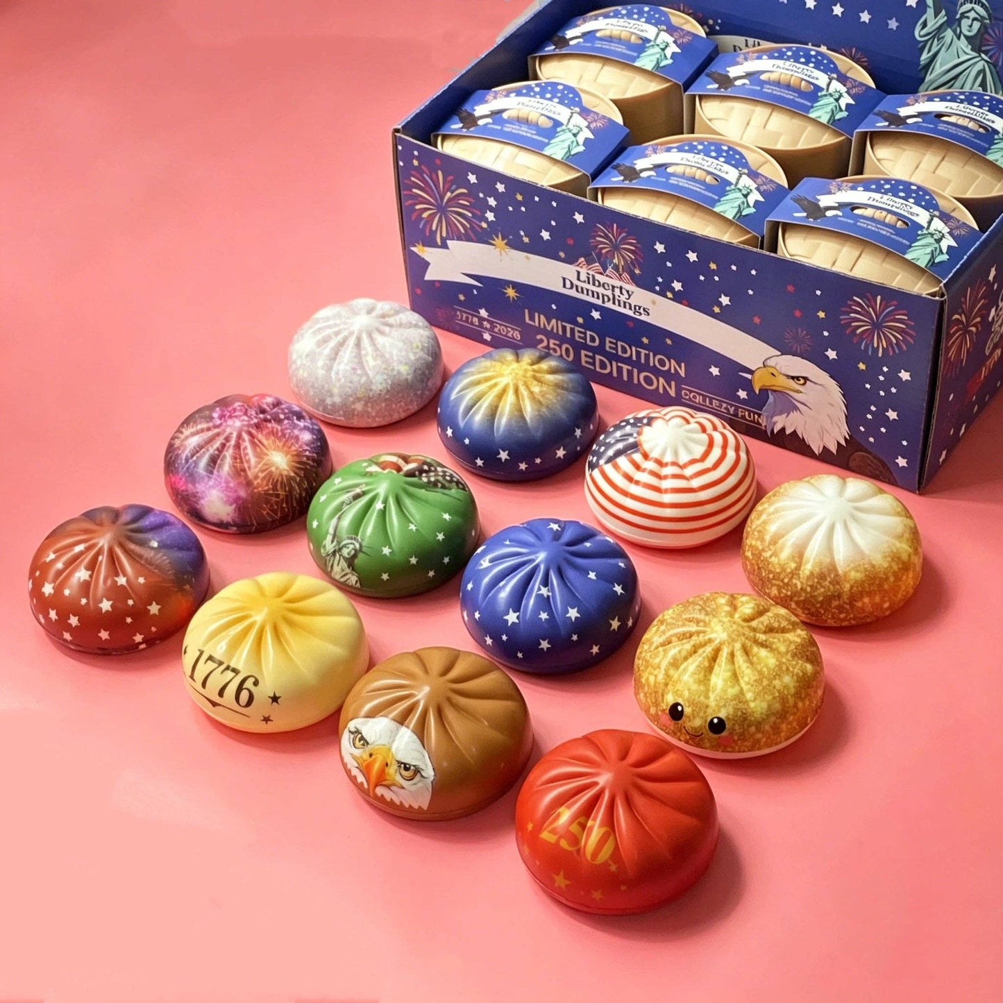 4th of July Squishy Dumpling Realistic Steamed Bun Stress Relief Squeeze Toy