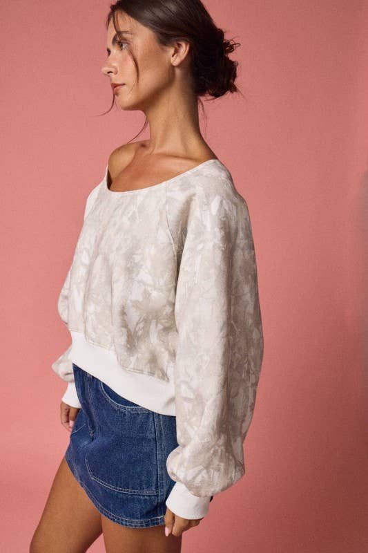 Nature Camo Print Off-Shoulder LS Top