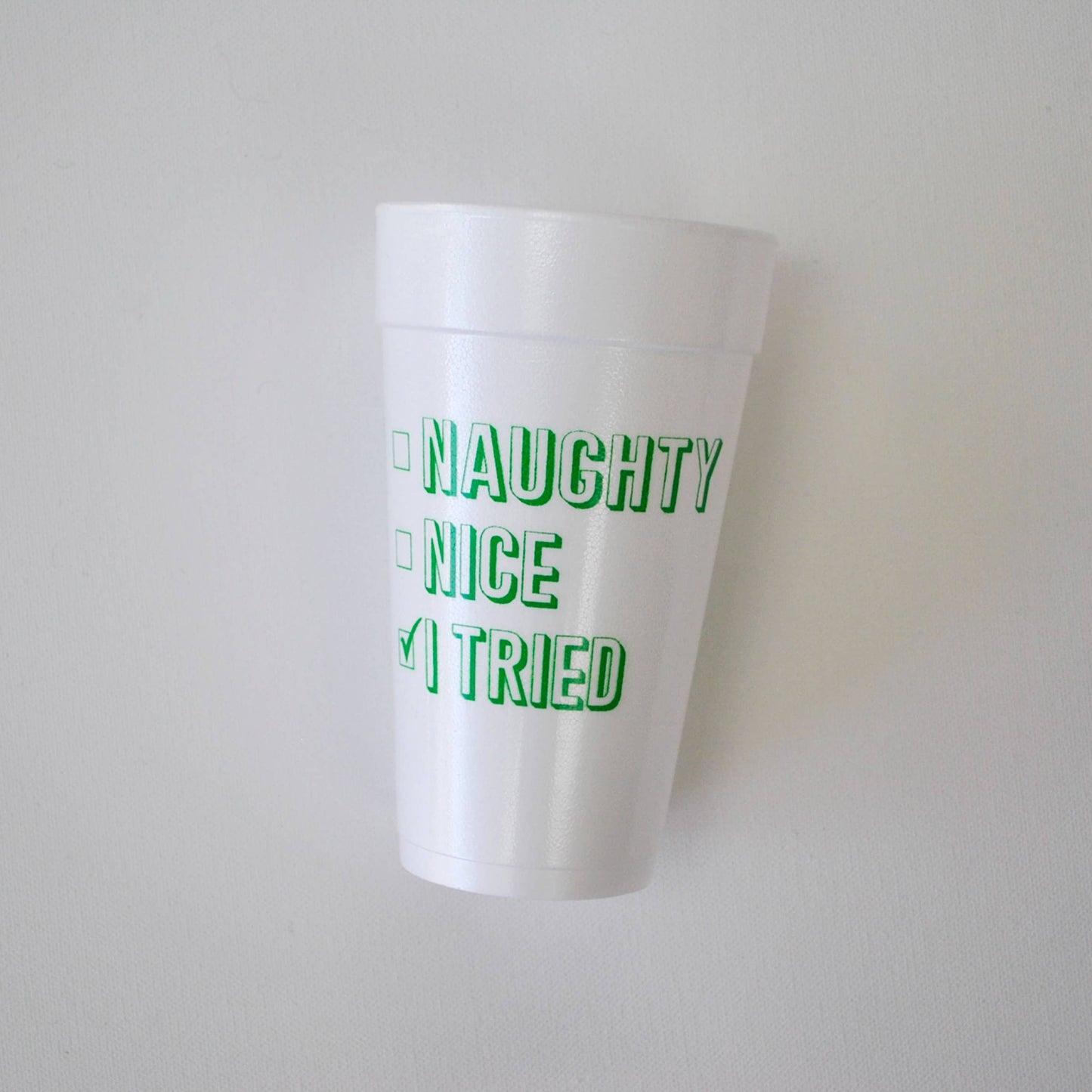 20oz. Styrofoam Cup 10 Pack Sleeve {Naughty, Nice, I Tried}