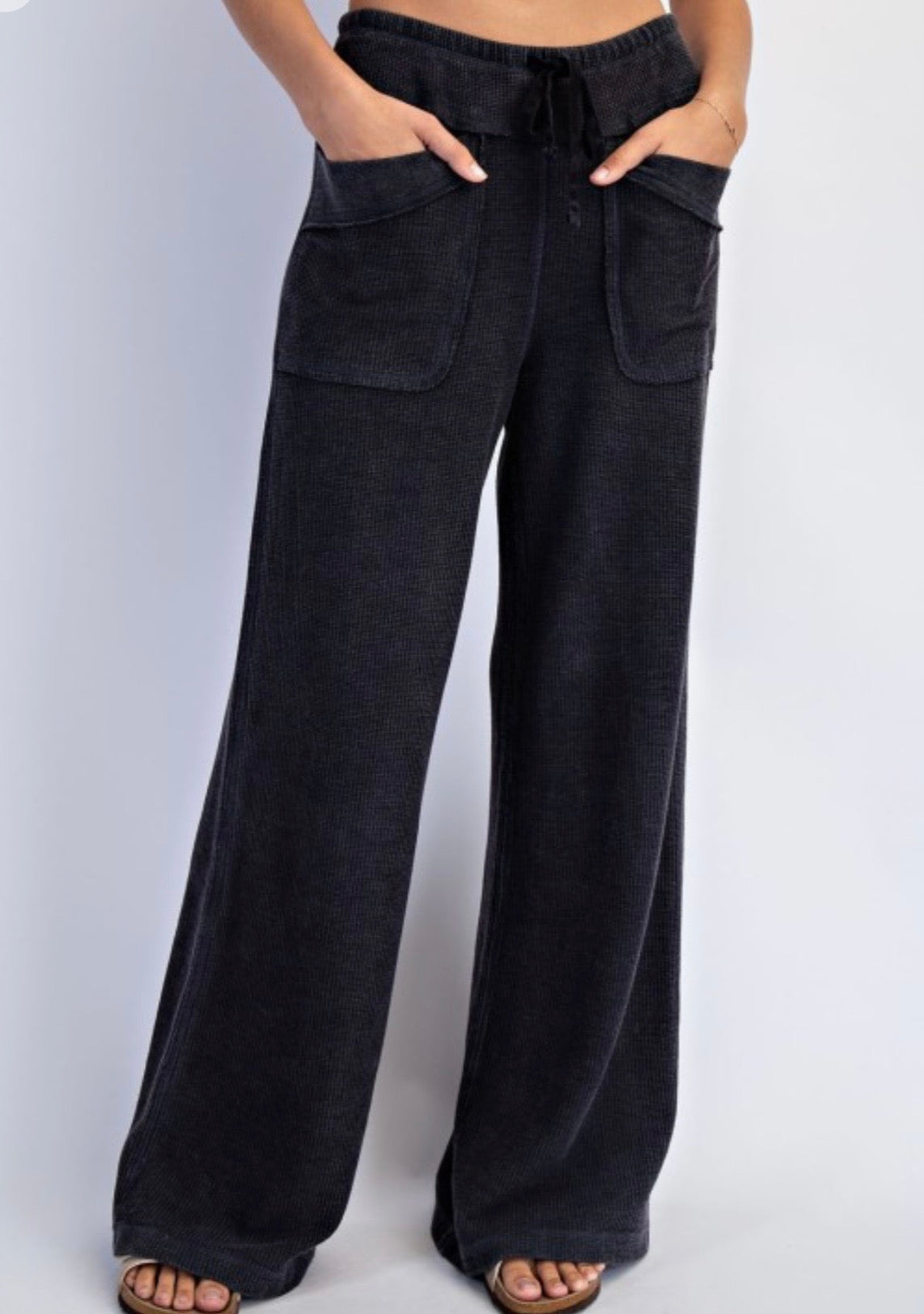 Mineral Washed Honey Comb wide Leg Pants