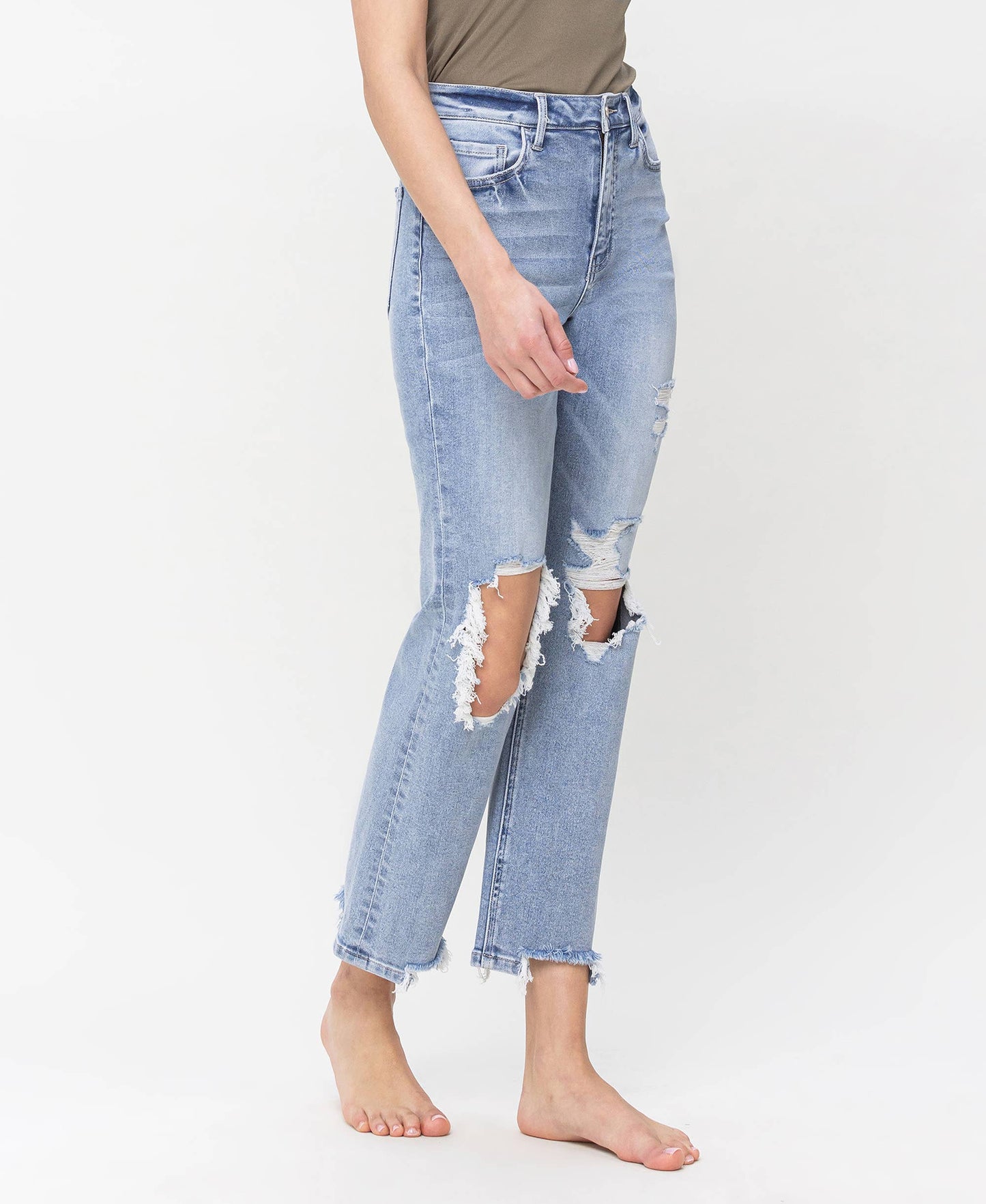 ALYSSA 90'S SUPER HIGH RISE DISTRESSED STRAIGHT JEANS T5933