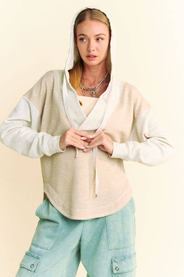 HEATHER FRENCH TERRY COLOR BLOCK SWEATSHIRT HOODIE