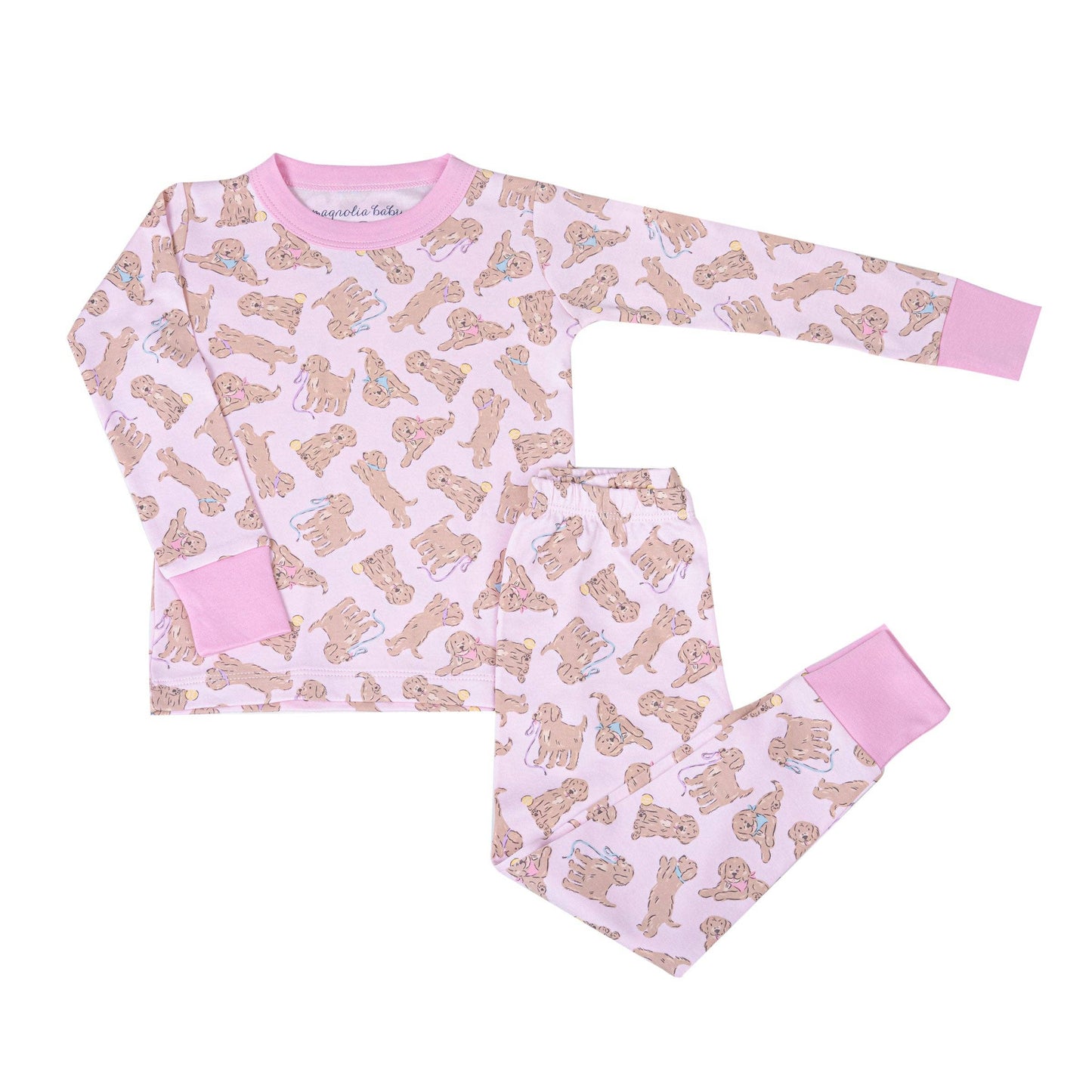 Golden Pup Long Pajamas - Pink