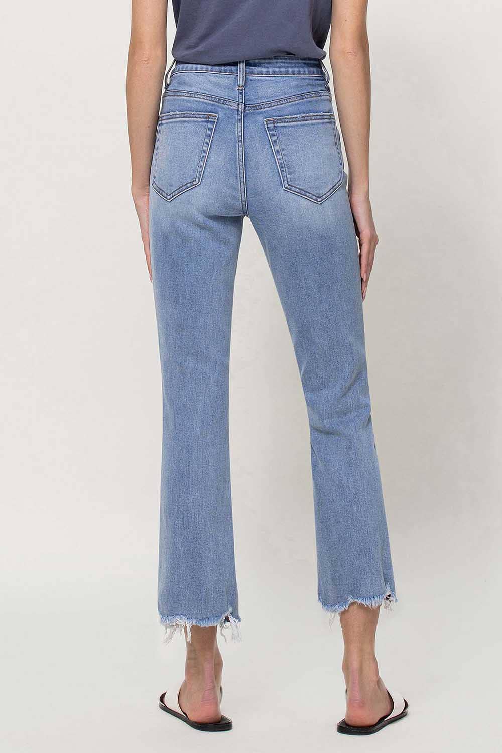 HIGH RISE CRISS CROSS KICK FLARE JEANS V3038