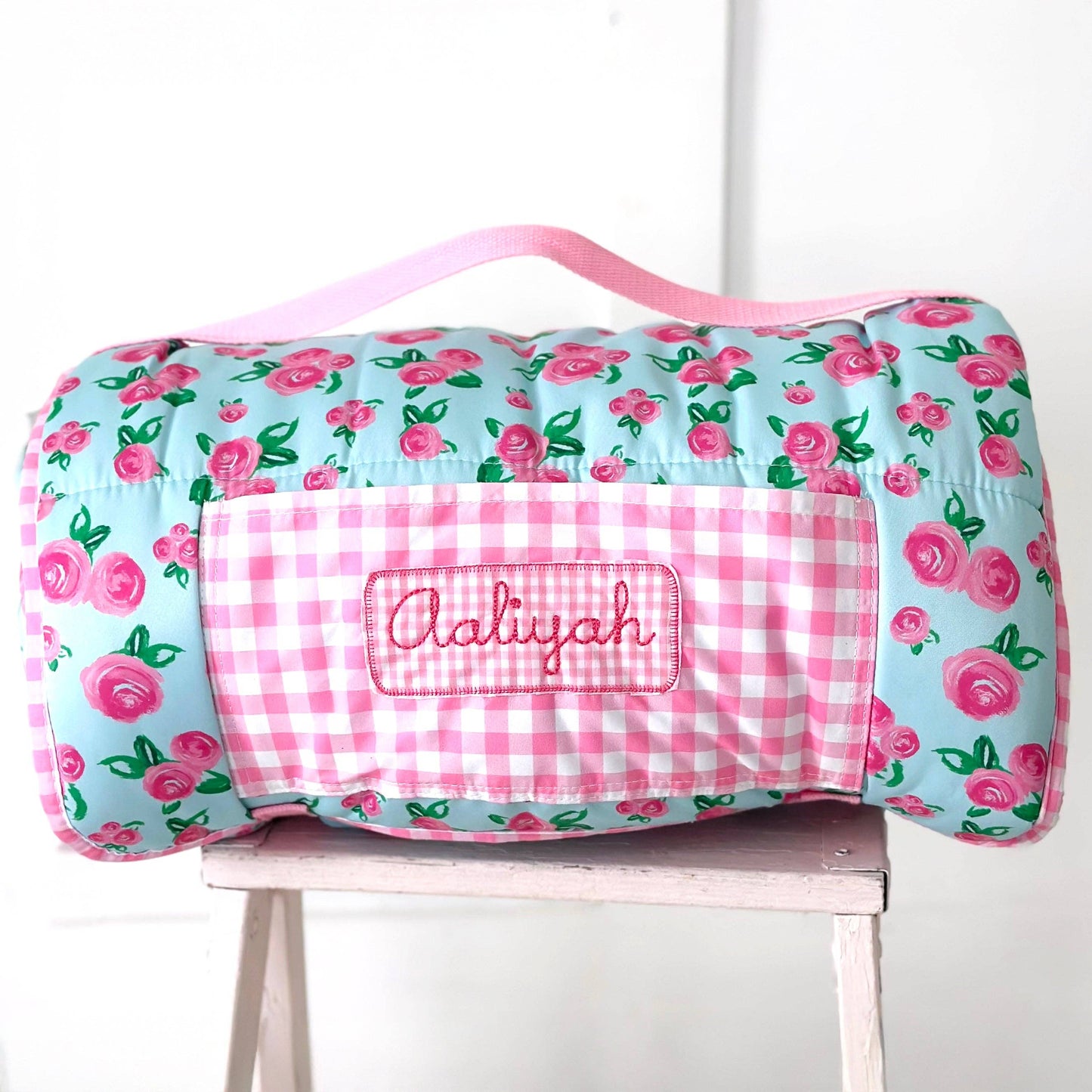 Watercolor Roses & Pink Gingham Nap Mat