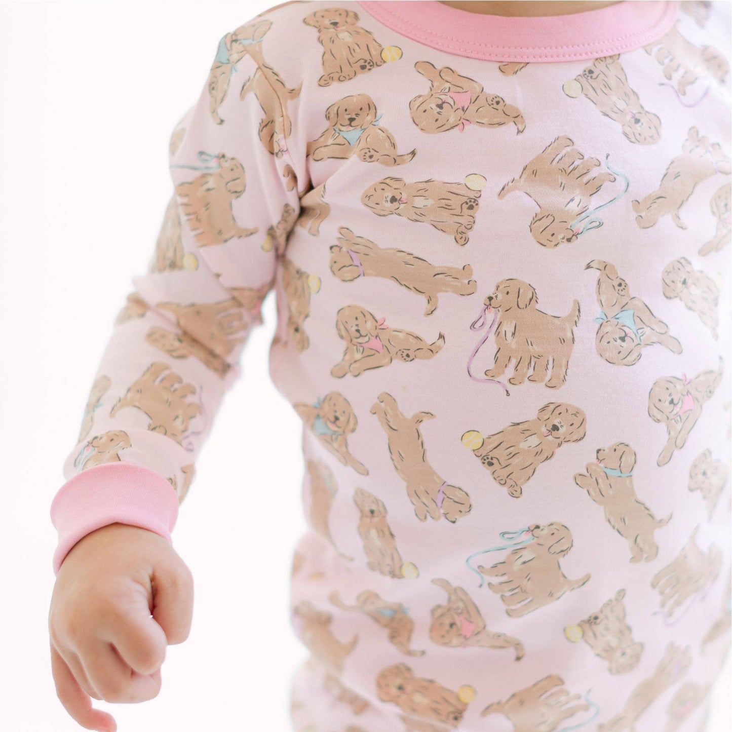 Golden Pup Long Pajamas - Pink