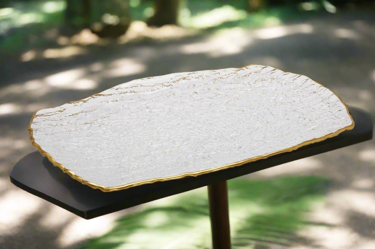 Glass Oblong Serving Tray with Gold Trim
