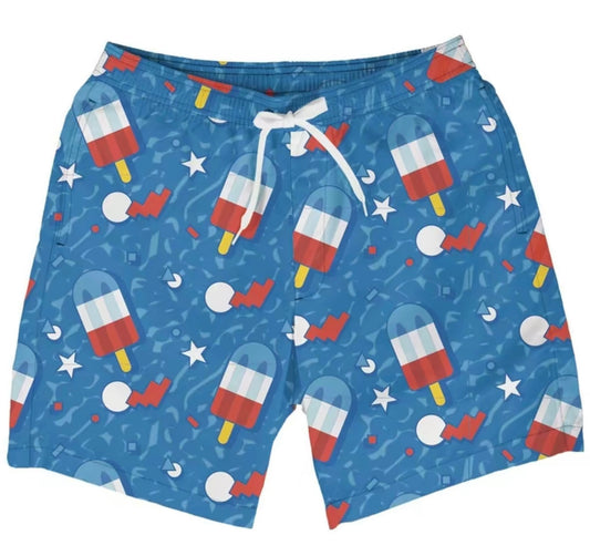 Retro Patriotic Pops Stretch Swim Trunks