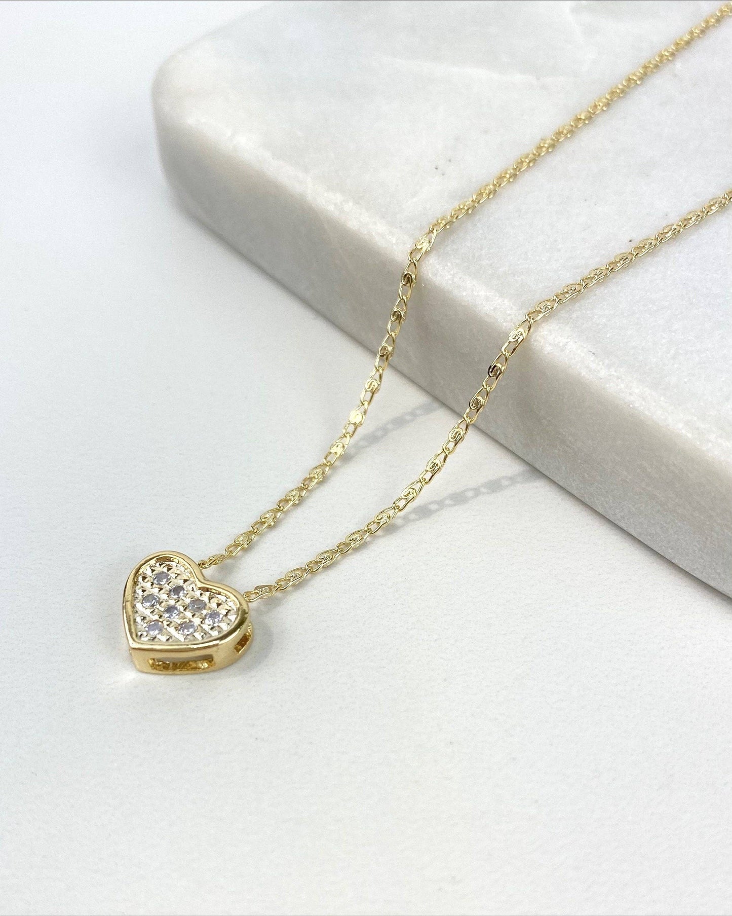 18k Gold Filled Micro Cubic Zirconia Heart Design Set