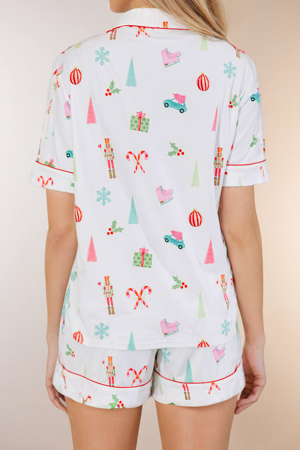 Christmas Print Short Sleeve Shirt and Shorts Loungewear