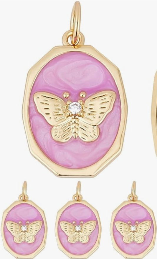 Pink and gold butterfly charm