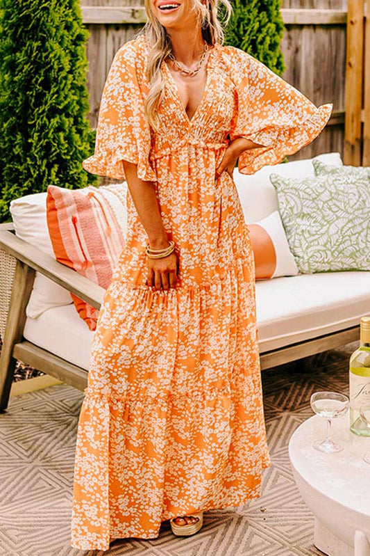 Floral Wide Sleeve Spring Maxi Dress