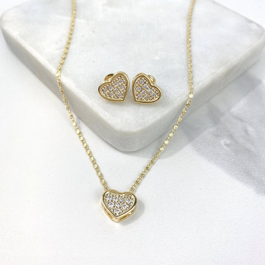 18k Gold Filled Micro Cubic Zirconia Heart Design Set