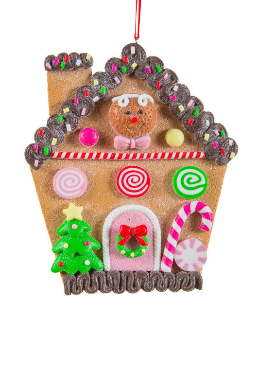 NEW - Hanging Brown Candycane Gingerbread House Display