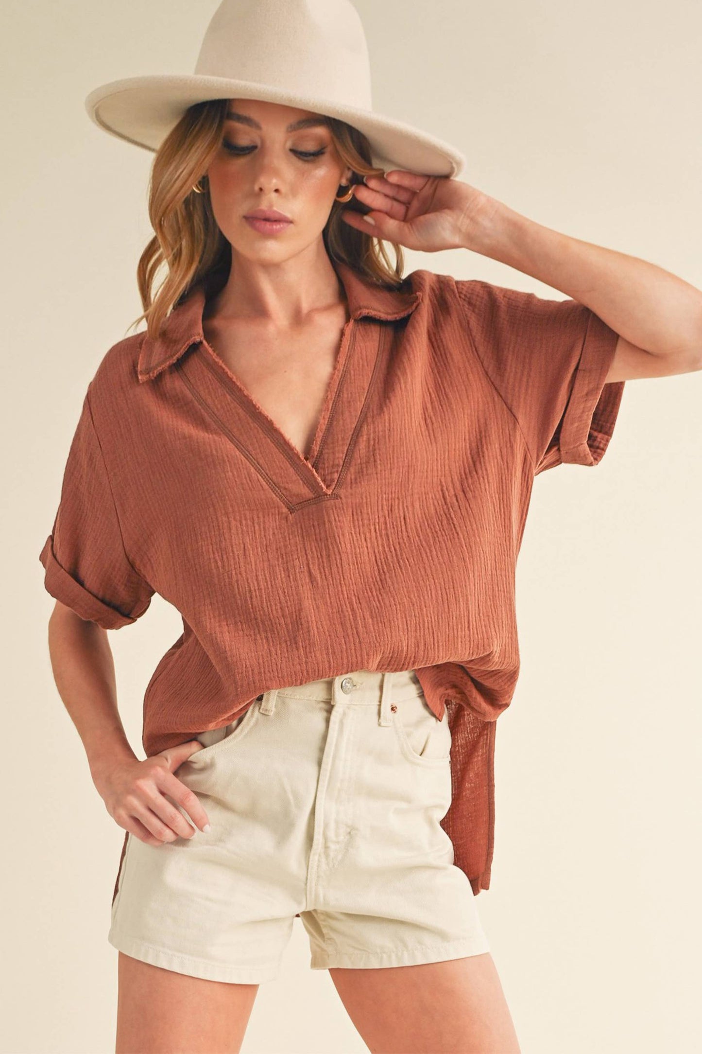 Jamy Collared Short Sleeve Top