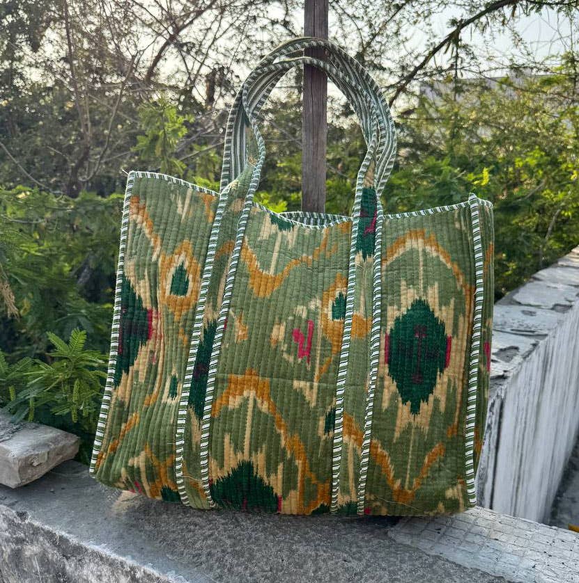Ikat Print Bag Shopping Bag Tote Bag Quilted Bag Velvet Bags