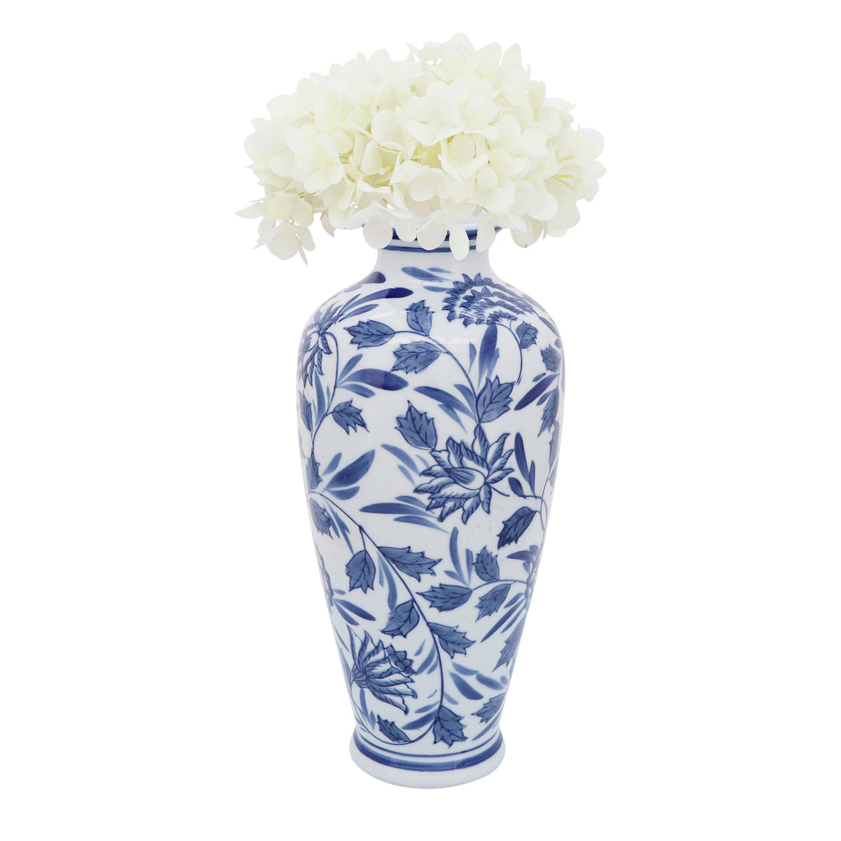Decorative Vase - Blue/White Ceramic Chinoiserie, 13 in.
