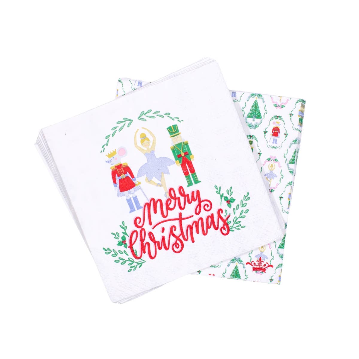 Nutcracker Waltz Cocktail Napkins   White/Multi   5x5