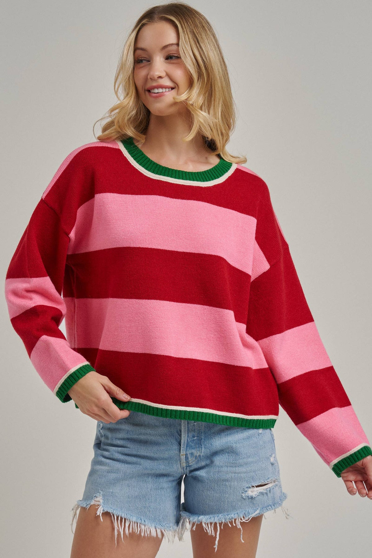 HOLIDAY CHRISTMAS STRIPE CASUAL COZY SWEATER_JLT00353-02