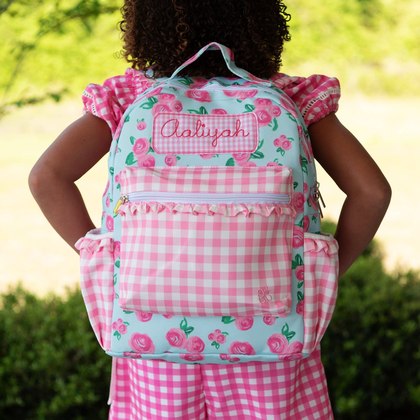 Watercolor Roses & Pink Gingham Backpack