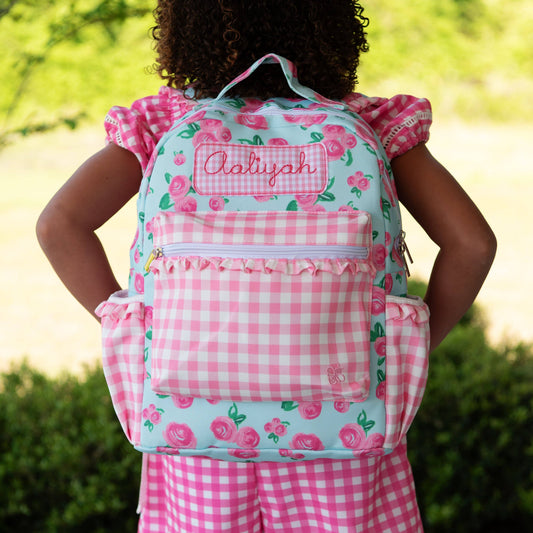 Watercolor Roses & Pink Gingham Backpack
