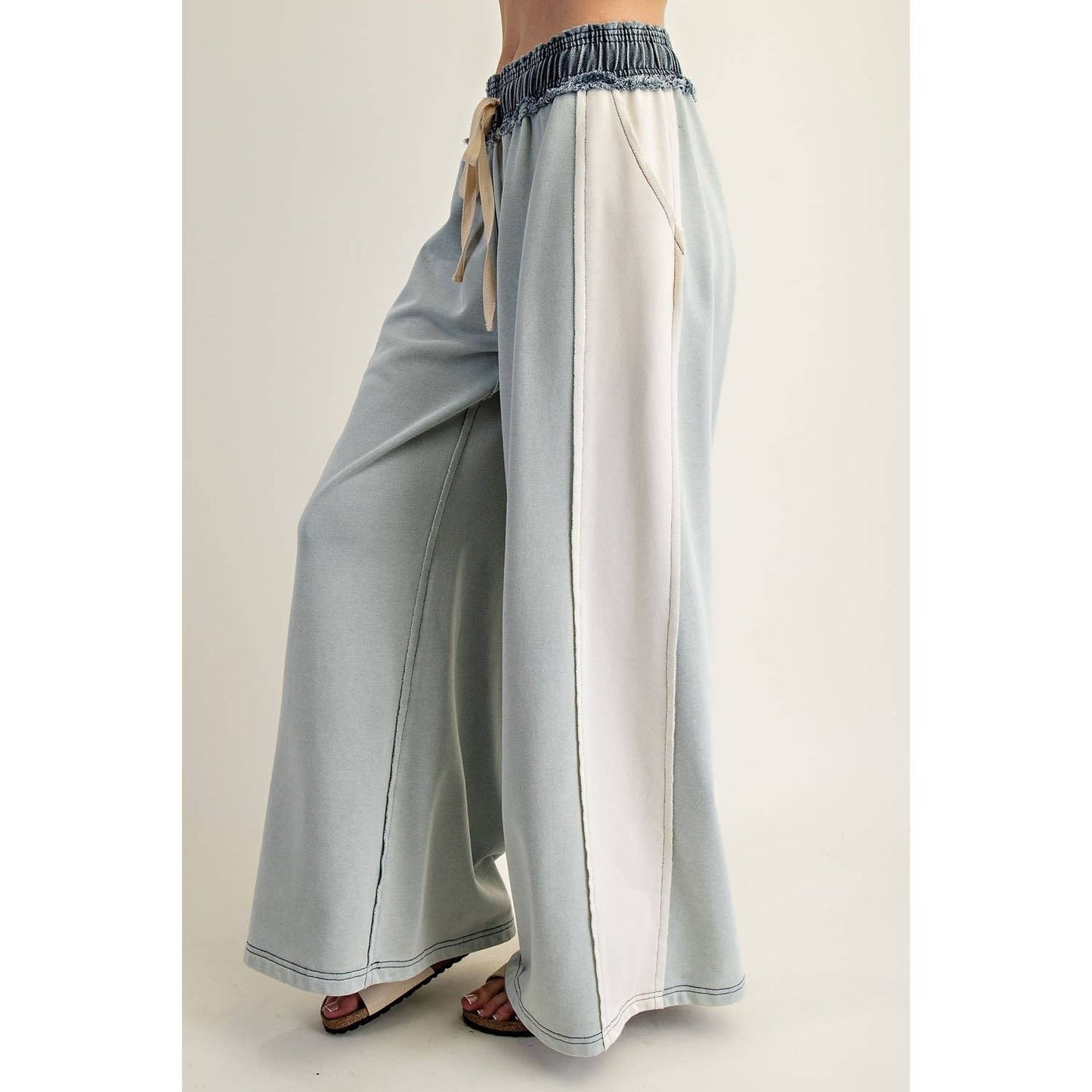 Color Block Denim Drawstring Pants