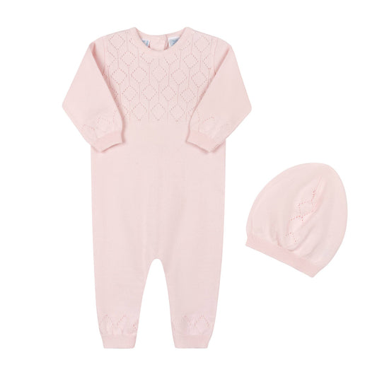Lux Pointelle Knit Romper w/Hat