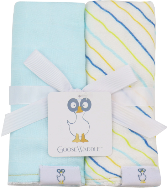 2 PK Muslin & Terry Cloth Burp Cloth Light Blue/Stripes
