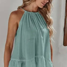 Ruffle Hem Halter Neck