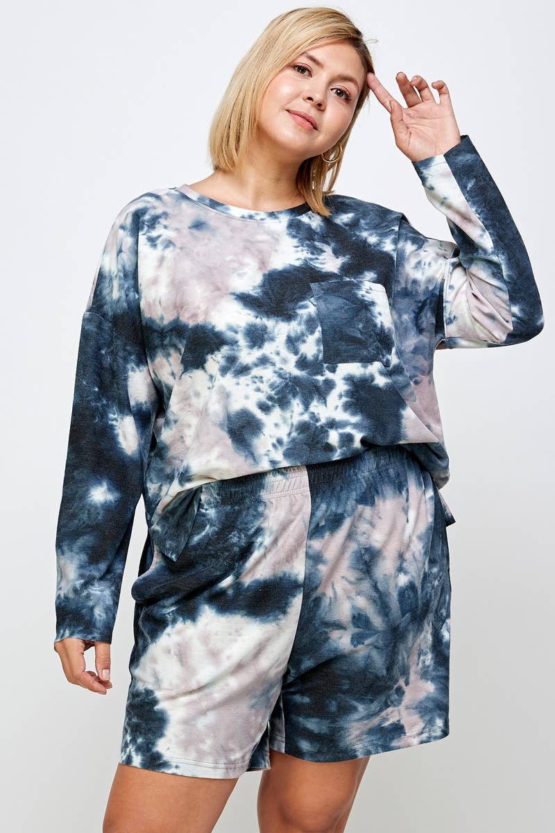 Plus Size Tie Dye Sweatshirt and Shorts Set