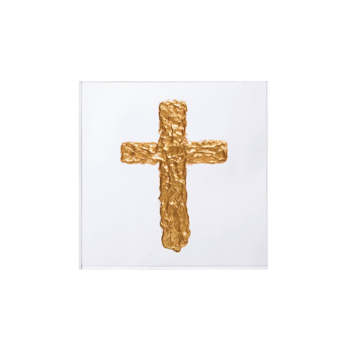 Acrylic Block with Gold Cross - Spring Tabletop Sign