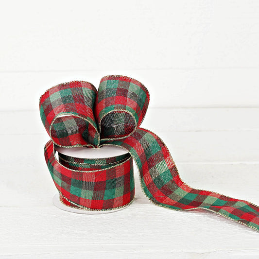 R32930-Wired Ribbon-Red Green Classic Checker (2.5inW)