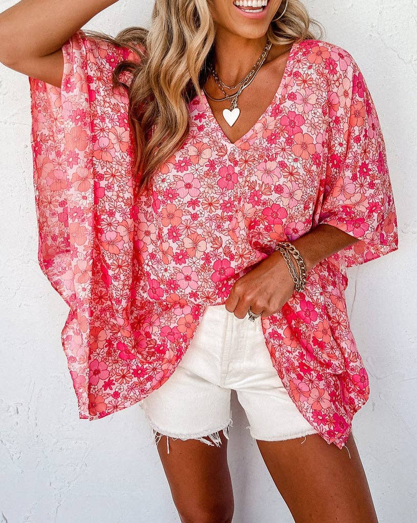 Floral Short Sleeve Kimono Blouse