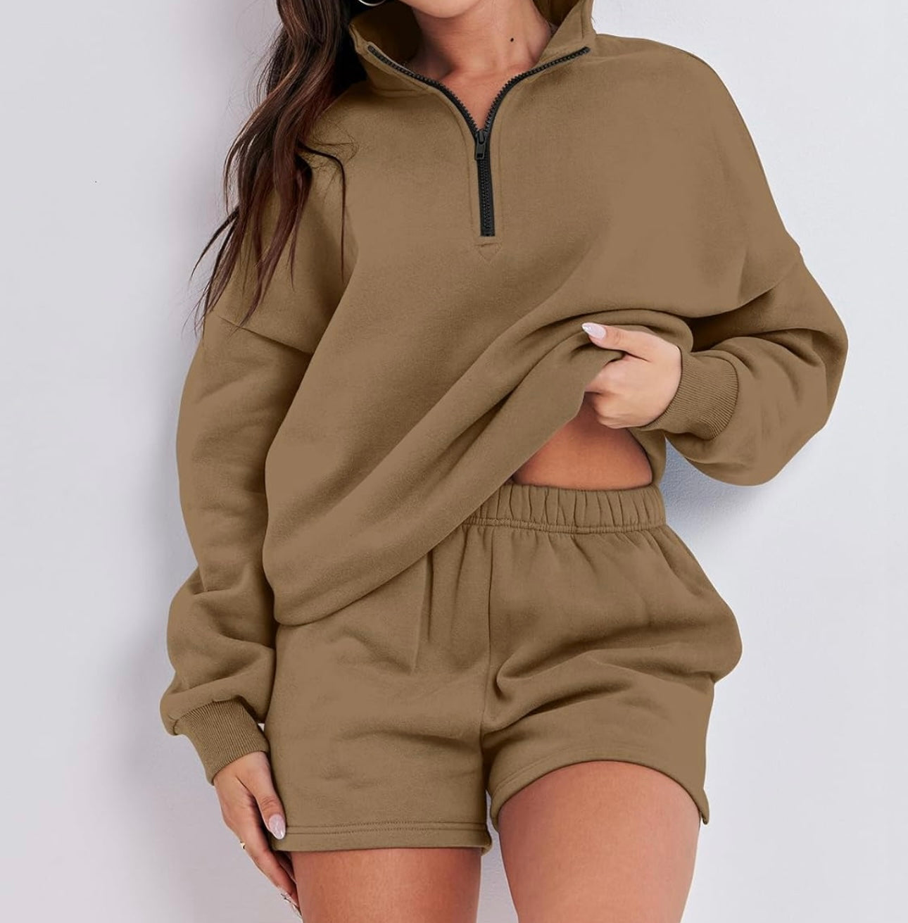 2pc Sweatshirt & Shorts Coffee