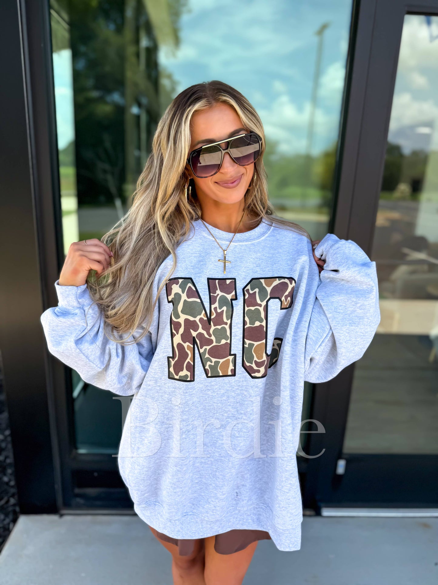 Custom Duck Camo State Ash Gray Graphic Crewneck