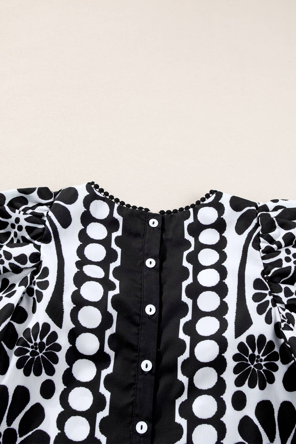 Women Printed Puff Sleeve Buttoned Back Blouse