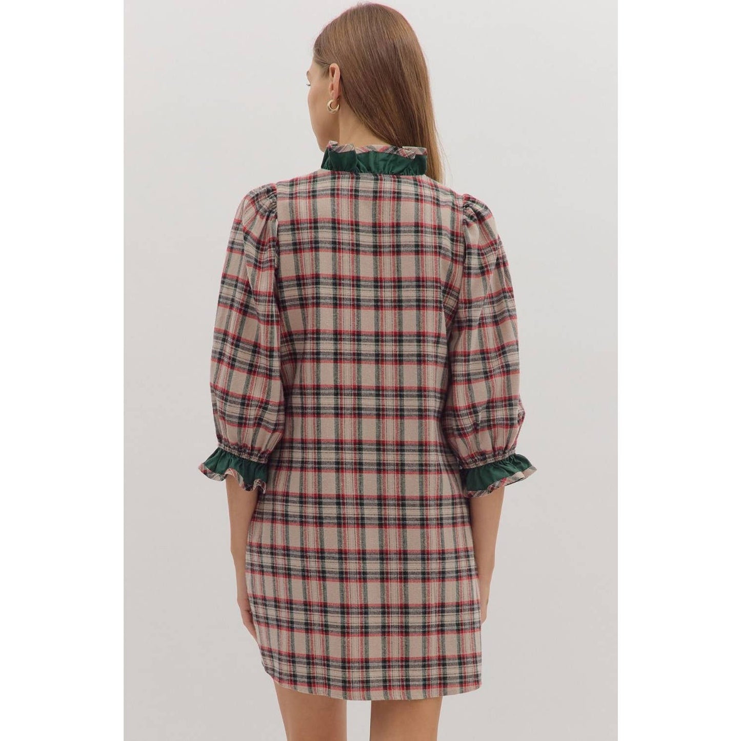 Plaid puff sleeve mini dress