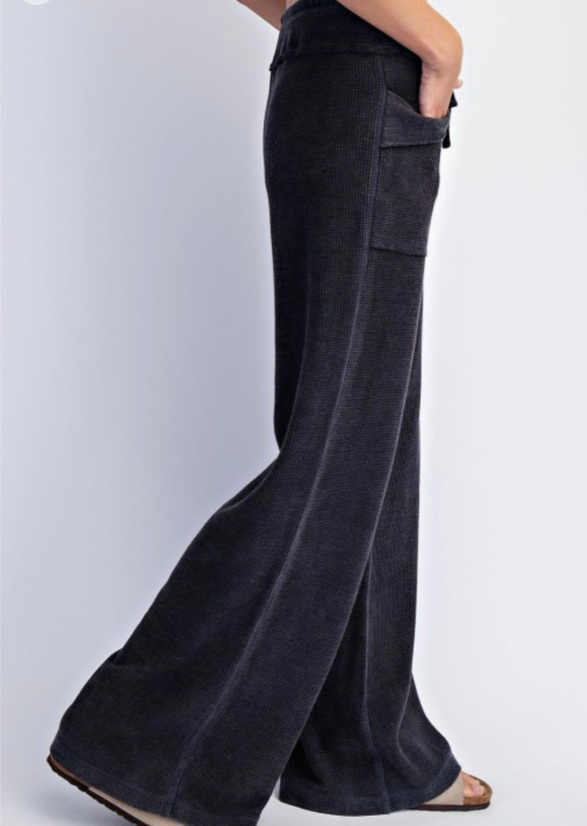 Mineral Washed Honey Comb wide Leg Pants