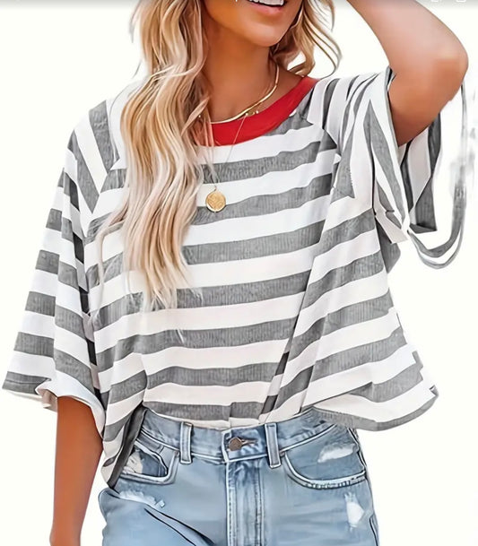 Light grey striped loose tshirt