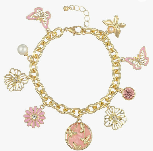 Madison Tyler Pink Flower Charm Bracelet