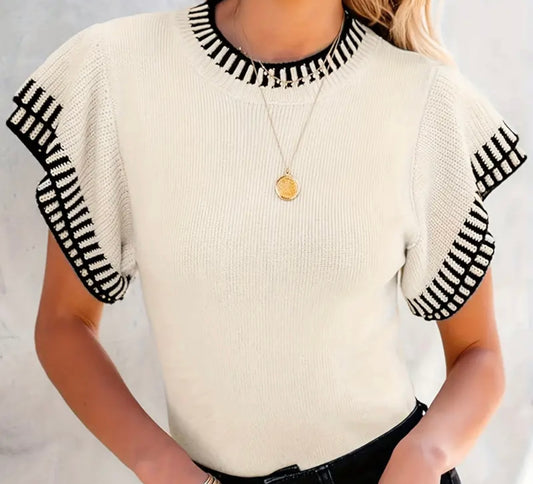 Cream Sweater with Black Trim