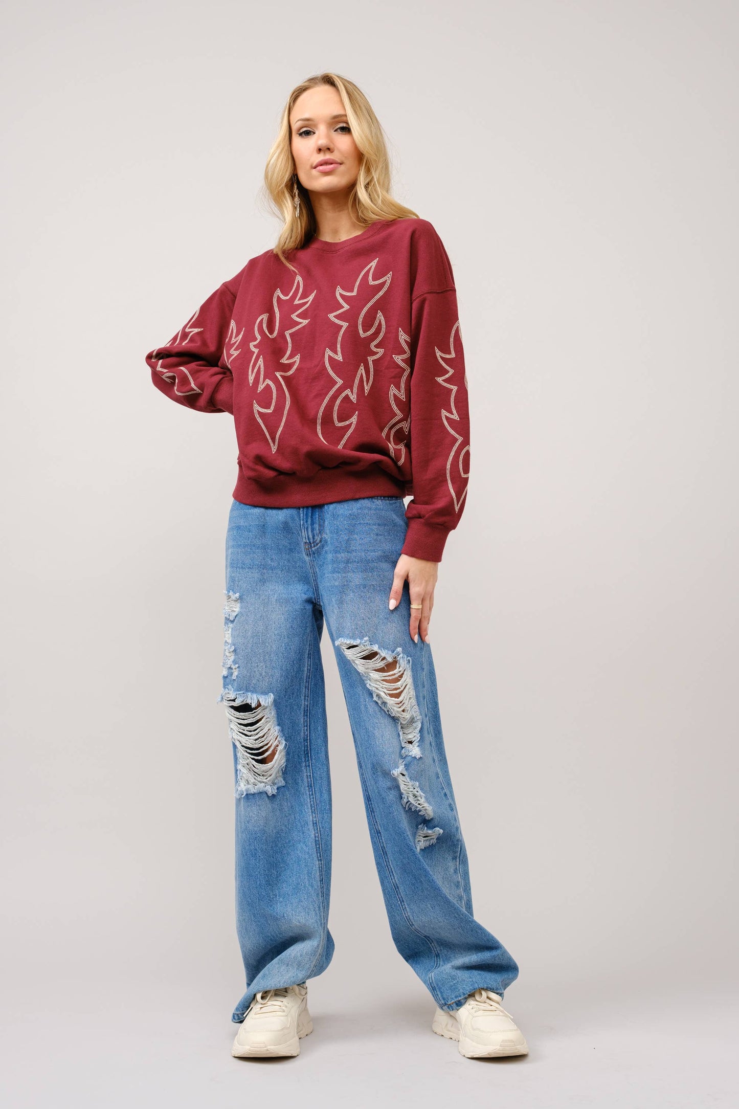 36319T - Western Boots Stitch Pullover Sweatshirt