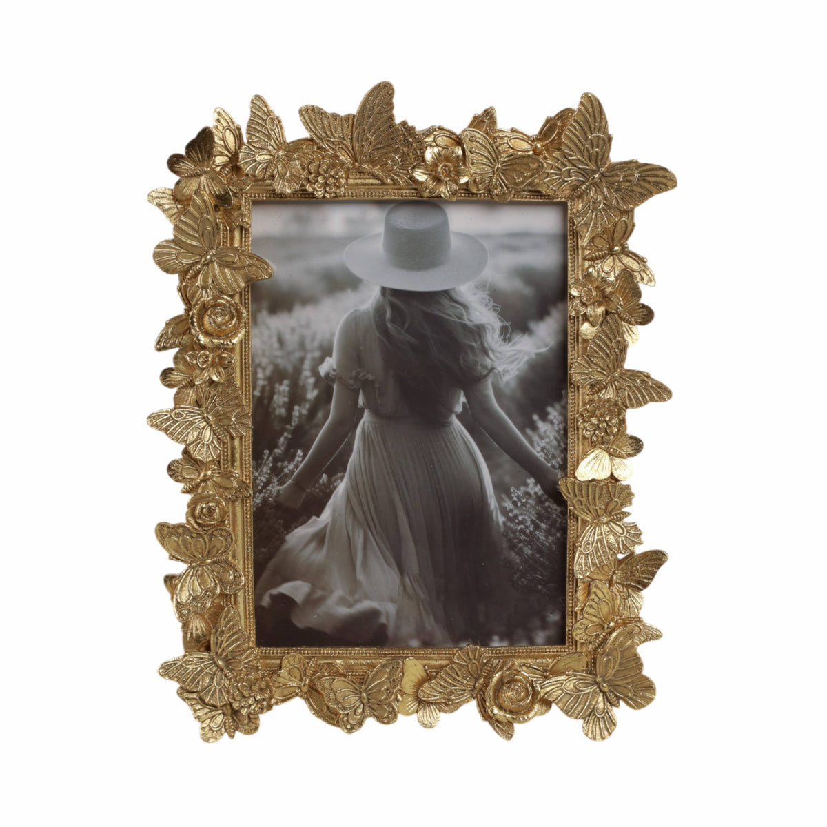 Picture Frame - Gold Polyresin Butterfly in Bloom  5x7 in.